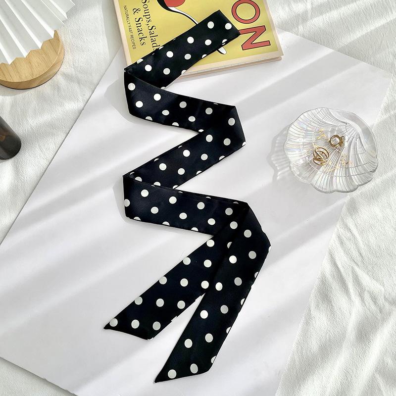 Black Polka Dot Silk Scarf, New Versatile Light Luxury High-end Neck Tie, Shirt Tie Scarf Tie Bag Ribbon Headband