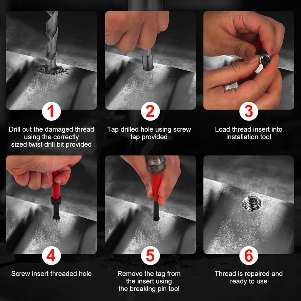 Thread Repair Kit M6 X 1.0Mm, Helicoil Metric Thread Repair Ert Kit With HSS Drill Bits, Rethreading Erts Tool Set For Damaged Thread Repairing