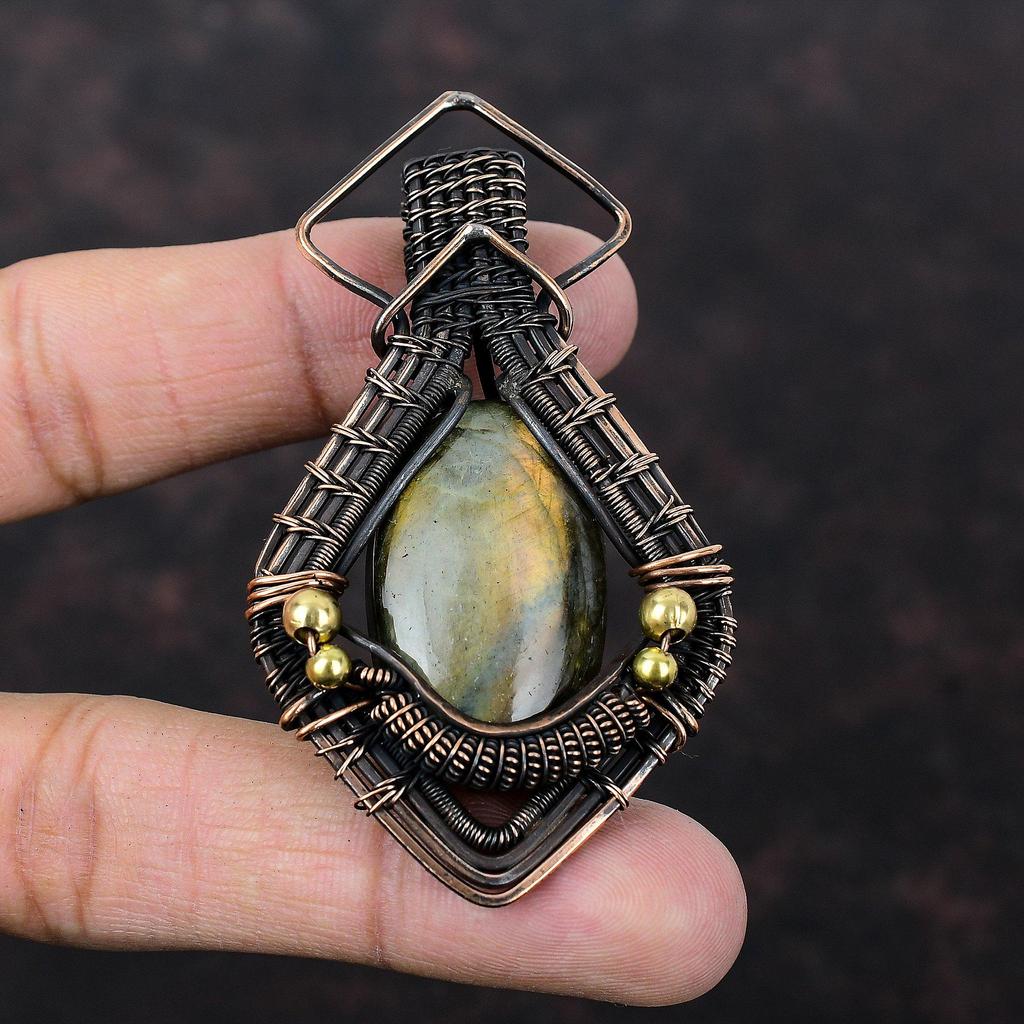 Labradorite Pendant Copper Wire Wrapped Pendant Labradorite Gemstone Jewelry Handmade Pendant Unique Pendant Copper Jewelry Gift For Mother