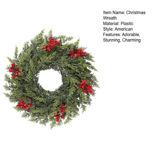 24 Inch Christmas Norfolk Pine Wreath for Front Door Artificial Greenery Cedar Wreath with Red Berry for Farmhouse