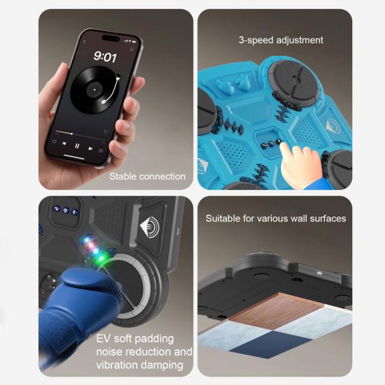 Музыкальный боксерский тренажер, совместимый с Bluetooth, музыкальная мишень для ударов, умная реакционная боксерская подушка с 3 скоростными режимами и светодиодной подсветкой, перезаряжаемая фитнес-игрушка для