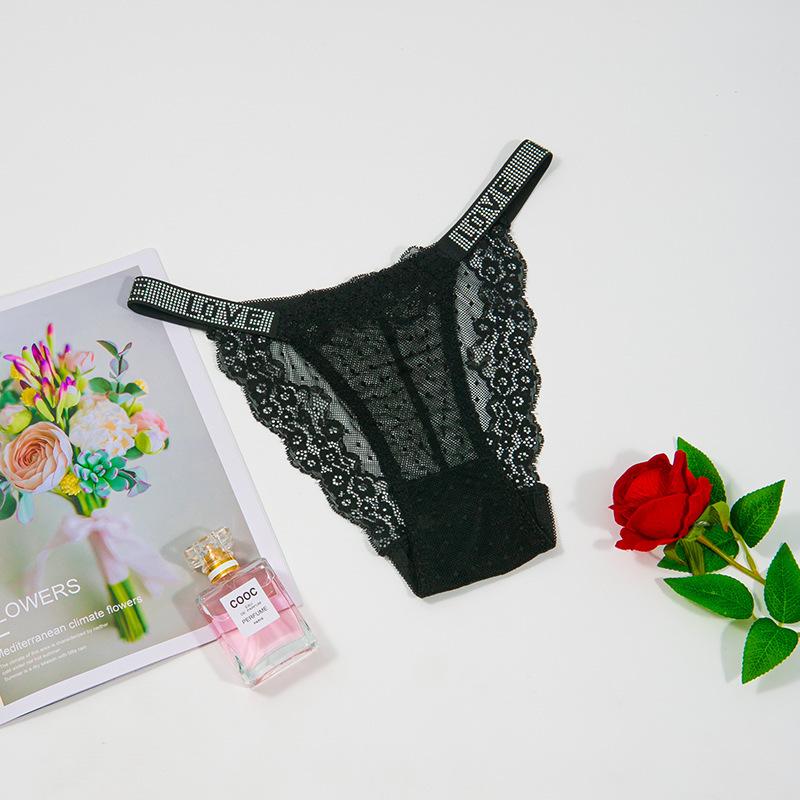 Горячие бриллиантовые сексуальные кружевные трусики-стринги с двойным поясом, бриллиантовые украшения, горячие простые дышащие полые легкие трусики-бикини