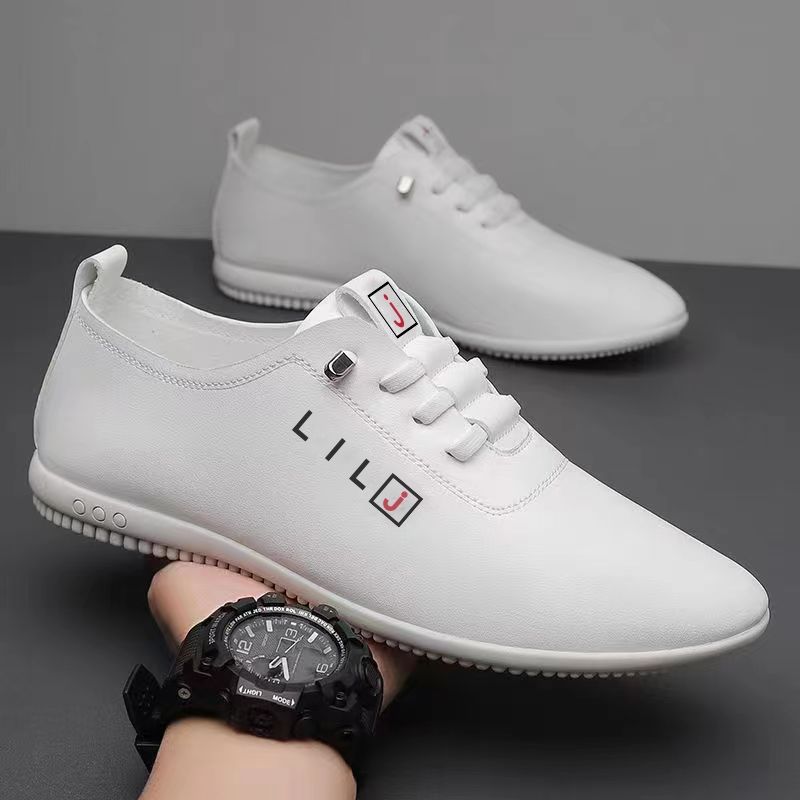 Мужская обувь Мужской модный тренд Универсальная повседневная кожаная обувь на мягкой подошве Мужская деловая белая обувь
