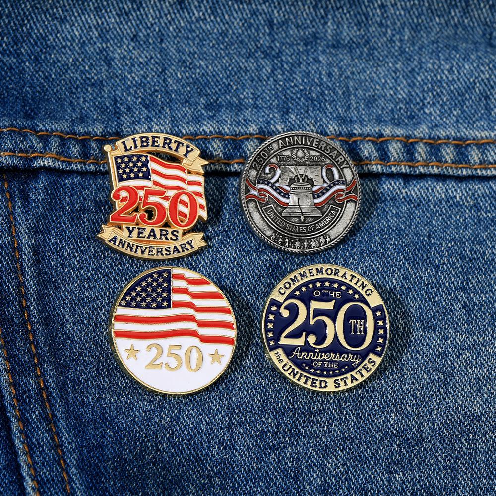1/4 шт. 2026 День независимости США 250-летие Экологический сплав Эмалированная брошь Брошь почета Аксессуар для костюма Пальто Украшение