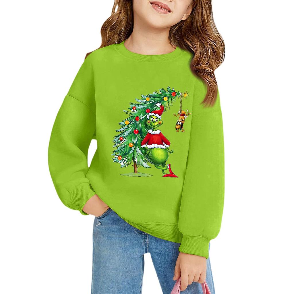 Рождественские пуловеры с круглым вырезом для девочек, детские топы с принтом