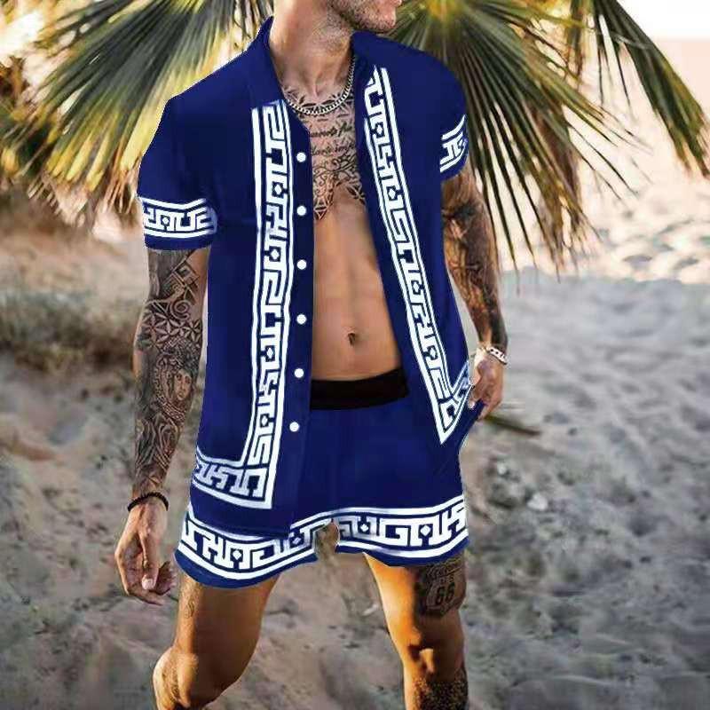 2022 Summer European & American Men's Casual Loose Short-sleeved Shirt & Shorts Beach Set