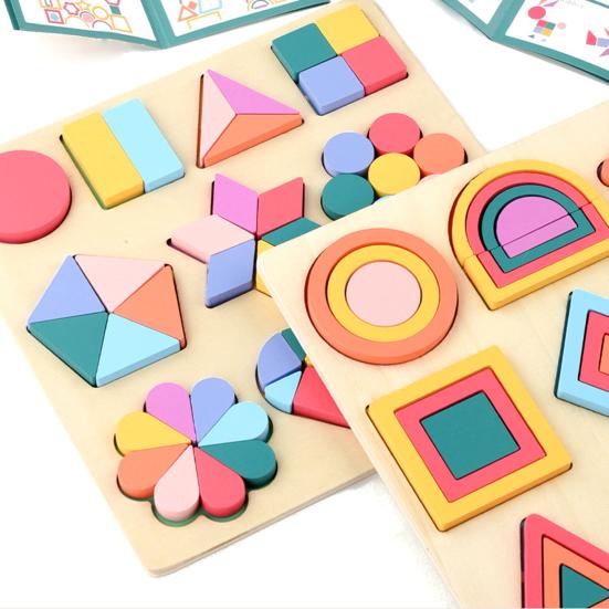 Деревянная доска-пазл «Геометрия», настольная игра, дошкольное обучение цветам, пазл на сопоставление геометрических форм