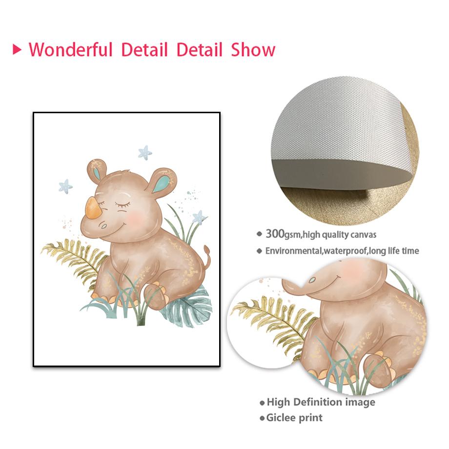 Жираф, носорог, лев, алфавит, номер, тропические листья, настенная живопись на холсте, постеры и принты, настенные панно для декора детской комнаты