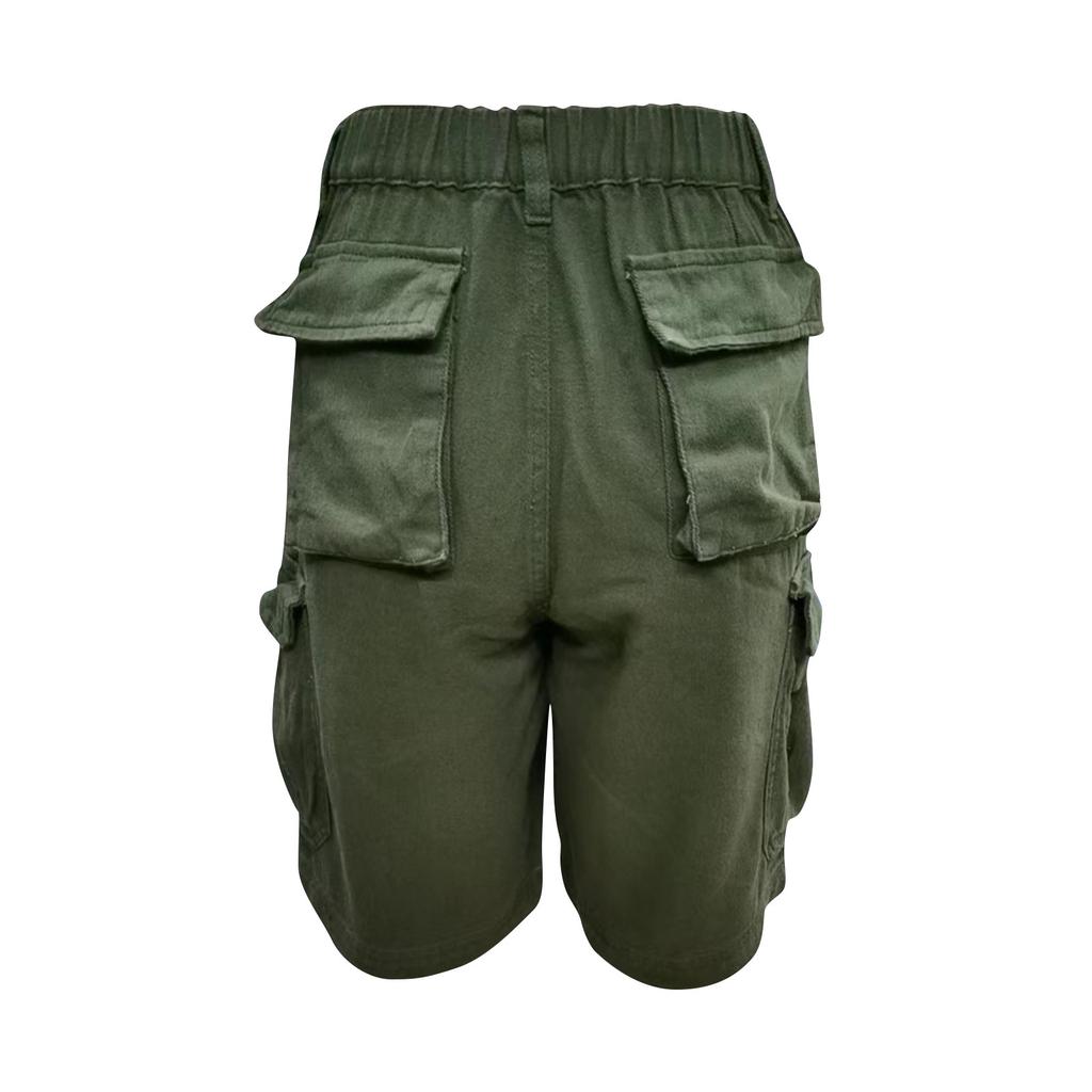 5Colors 2XL Women's Fashion Casual Solid Color Washed Denim Multi-Pocket Belt Overalls Five-Point Shorts