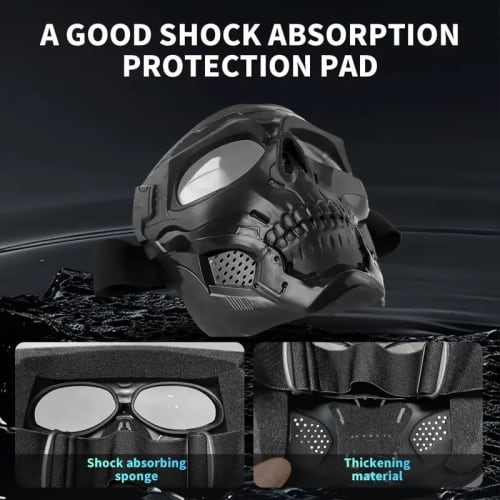 THREE RABBITS Skeleton Mask with Skull Face - Durable, Outdoor Sports, Training, Airsoft, Halloween Costume, Cool, Unique Skeleton Design (Black with