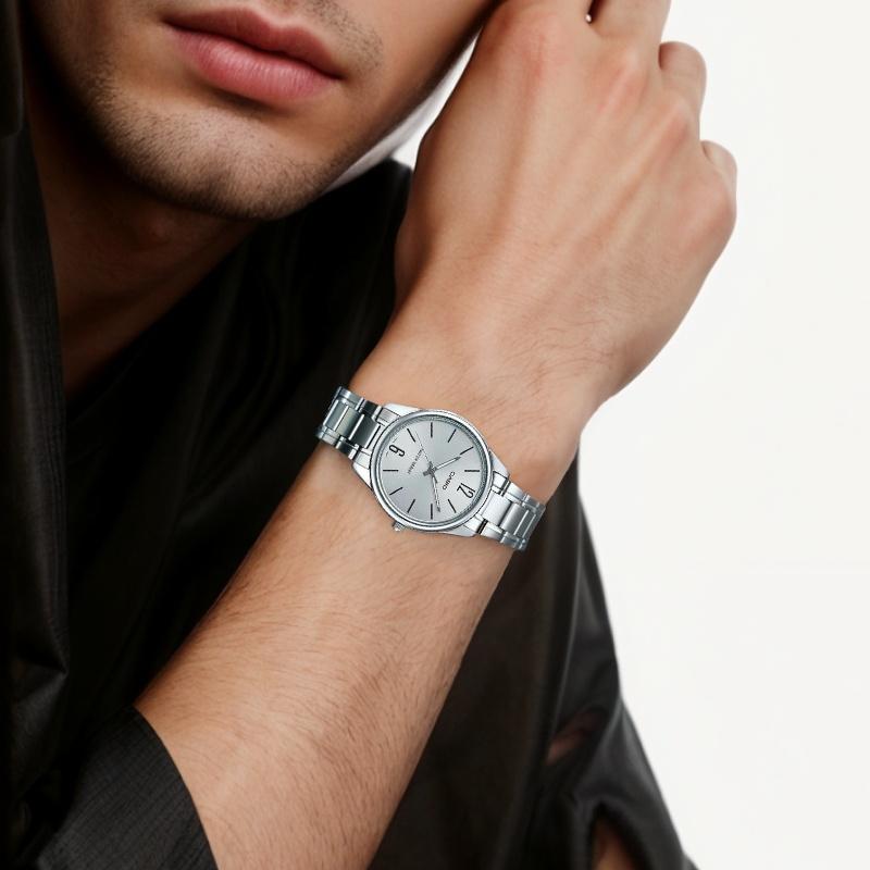 Casio Простой и элегантный кварцевый механизм стальной ремешок японские и корейские часы мужские часы серебристый циферблат MTP-V005D-7B