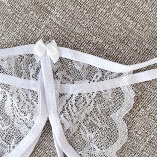 Women Panties Lace Open Crotch See-through Bow-knot Decor Solid Color Thongs G-string Lady Low Waist Thin Intimate Women Underwear
