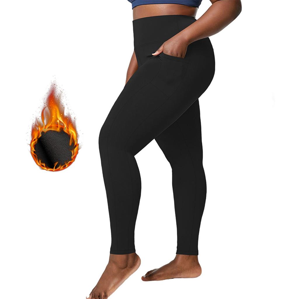 Женские спортивные штаны для йоги с высокой талией и карманами для подъема бедер, большого размера, спортивные штаны из флиса с девятью точками