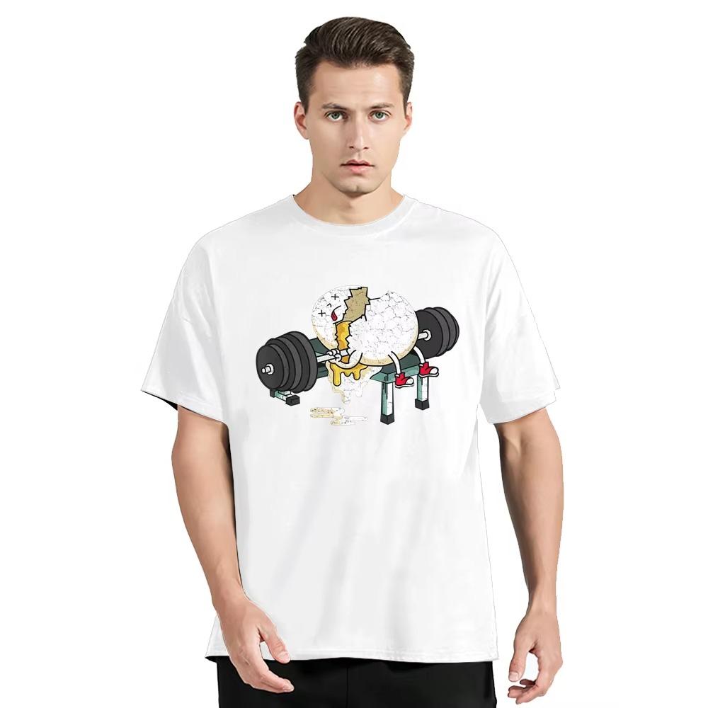 Забавная футболка с принтом «Яйцо в фитнес-зале, поднимающее вес», летние повседневные топы, хлопковая футболка, мужская одежда, футболка оверсайз