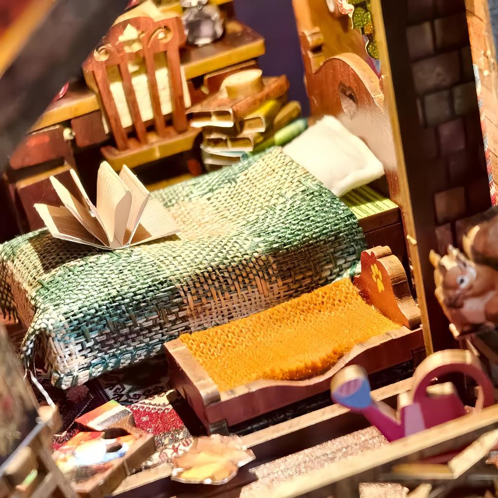 Twilight Cabin Bookends: DIY Wooden 3D Puzzle House Model, Handmade Building Blocks, Assembled Toy Gift.