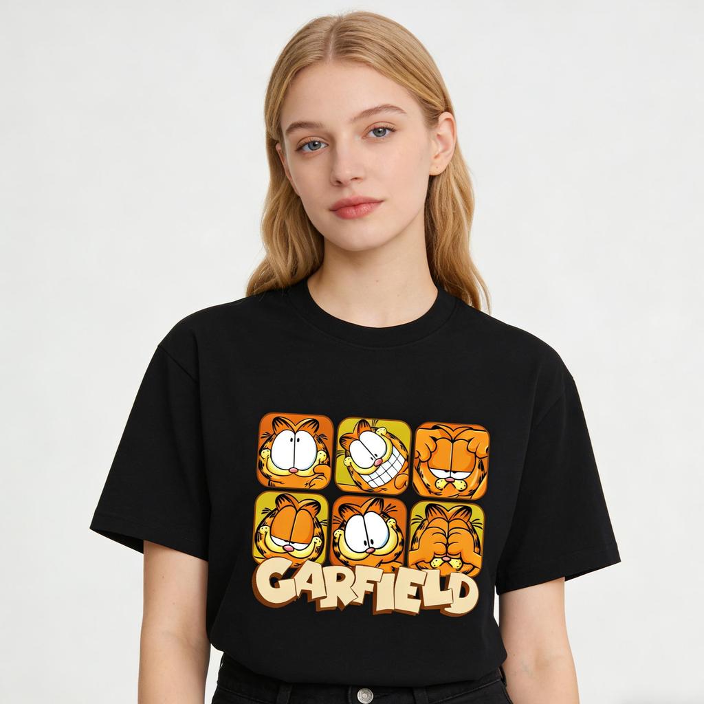 Garfield Модная футболка с мемом! Американская ретро свободная футболка с коротким рукавом, унисекс, оверсайз, парная футболка