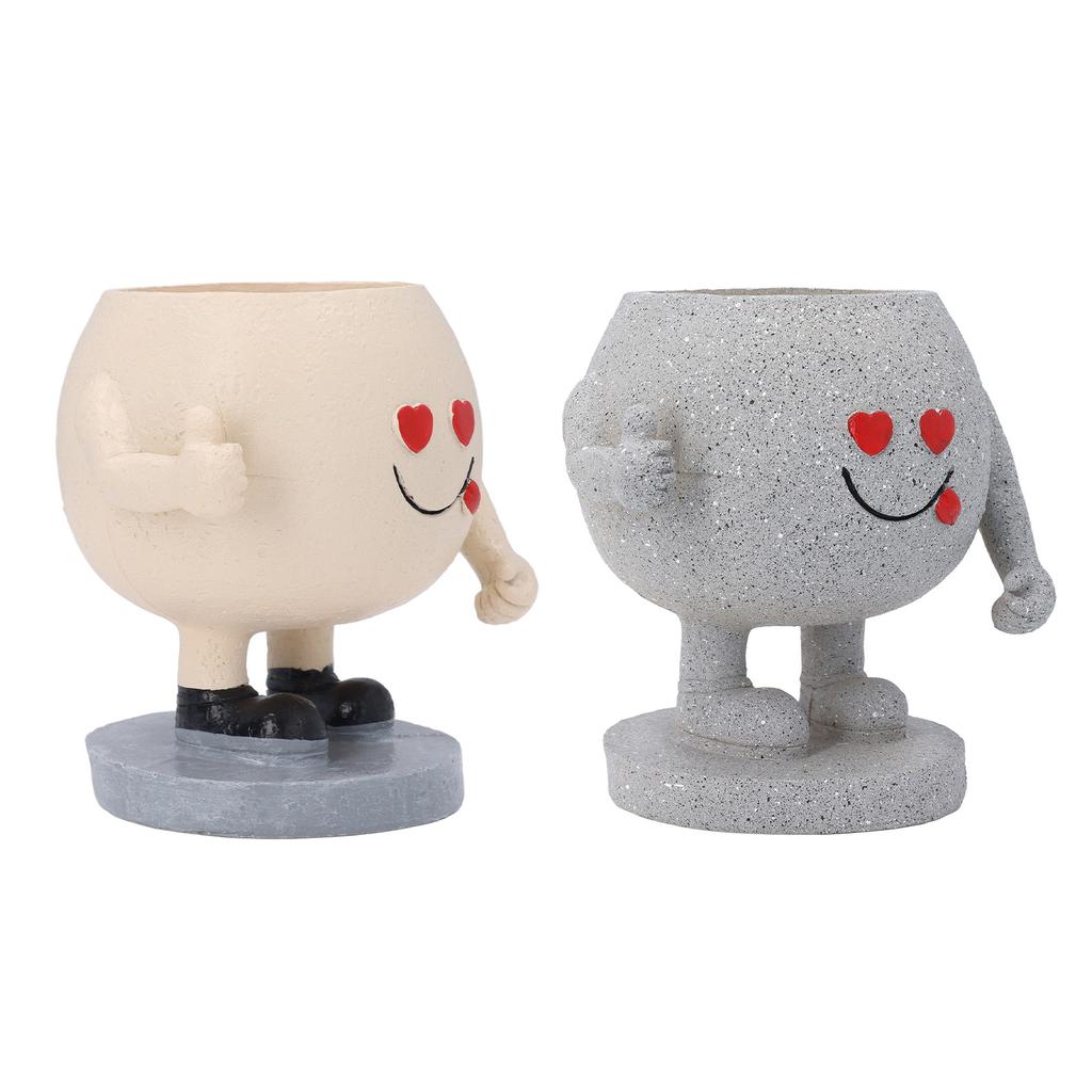 Милый круглый горшок для растений с изображением мультяшного лица из смолы, цветочный горшок с дренажным отверстием для суккулентов Ind