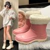 Женская новая дождевая обувь, утепленная и утолщенная зимняя теплая и холодостойкая водная обувь, средней высоты нескользящие и дезодорирующие резиновые сапоги, взрослая водная обувь