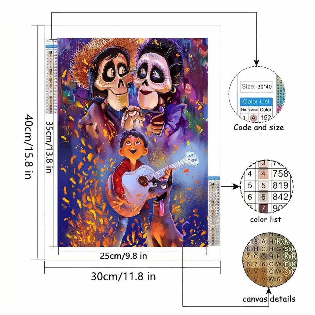 30x40 см Алмазная живопись Disney Арт Коко скелет музыкальный мальчик гитара собака полный алмаз ручная работа DIY точечная алмазная декоративная картина
