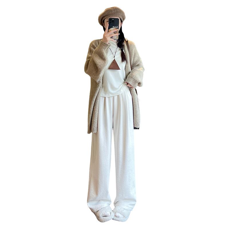 Khaki milk pants women's 2025 new autumn and winter thickened cotton pants wear warm small velvet wide-leg pants