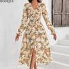 MODIQUE 2025 Summer Plus Size New Women's Sexy Casual Floral Printing Slip Sleeve Cover Long Dress Ladies A-Line Hot V-Neck Dress