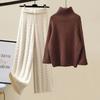 Women's Thickened Vest Turtleneck Knitted Sweater Wide Leg Pants Three Piece Autumn Winter Suit