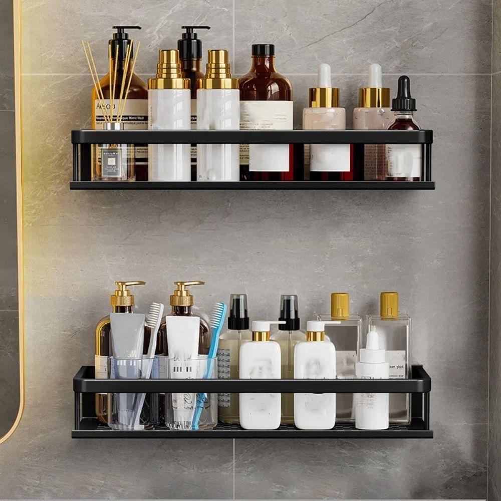 Black Bathroom Shelves Space Aluminum Toilet Rack Practical Makeup Organizer for Kitchen