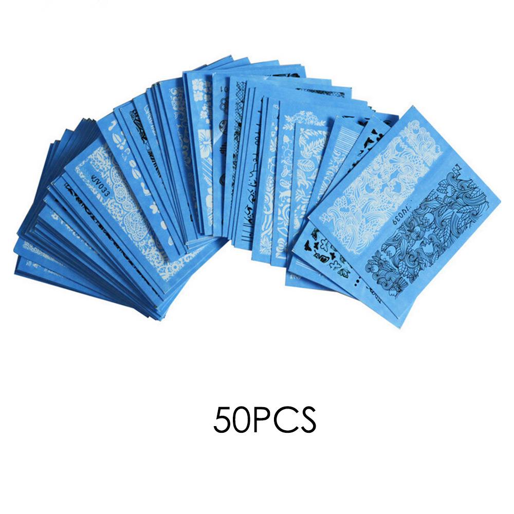 50 листов черные кружевные цветочные наклейки для ногтей, наклейки для маникюра, переводные наклейки, украшения для дизайна ногтей