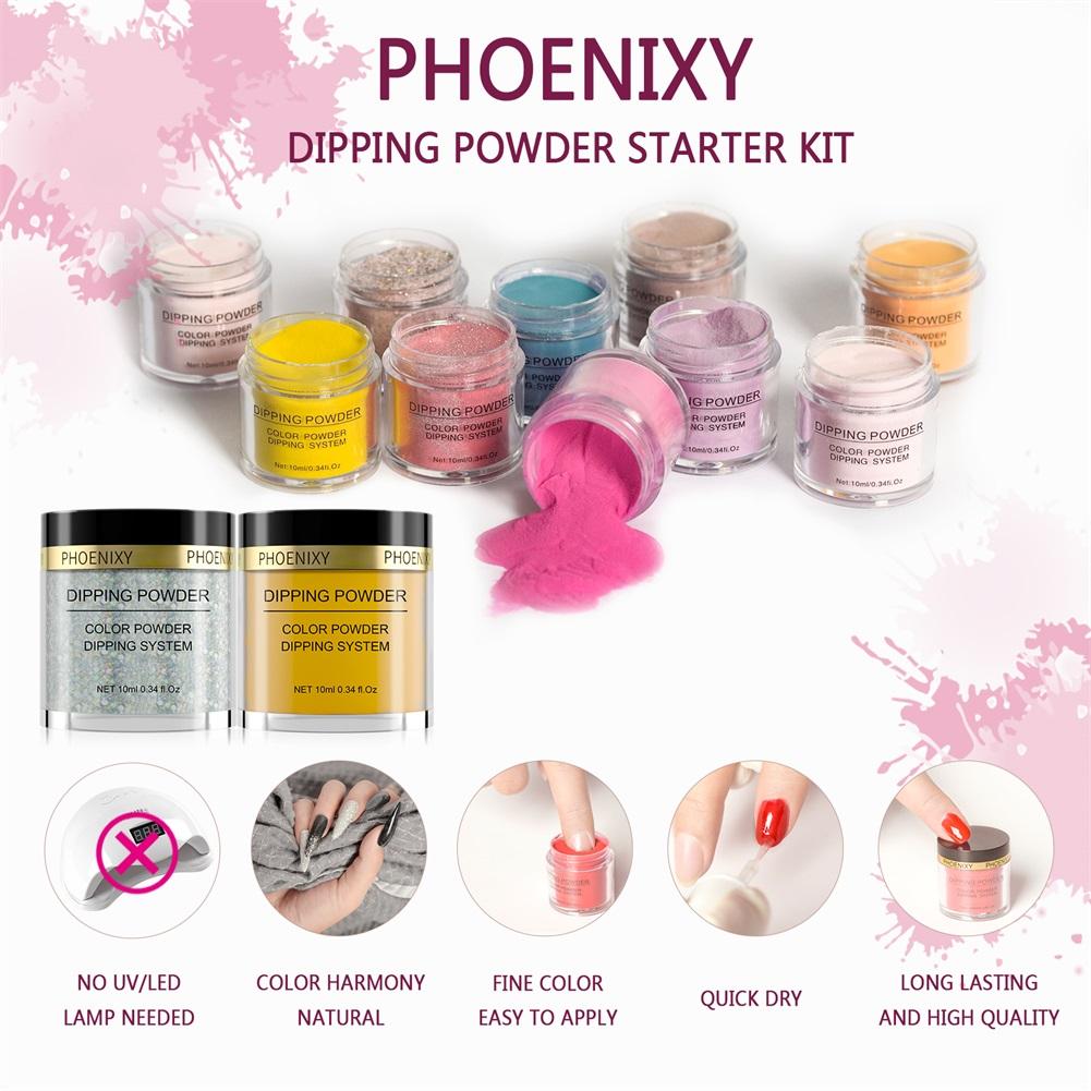 PHOENIXY, 10 г, набор пудры для ногтей, натуральная сухая голографическая система для погружения ногтей, сила