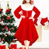 Women's Christmas Costume Red Button-up Long-sleeved Knitted Plush Princess Dress