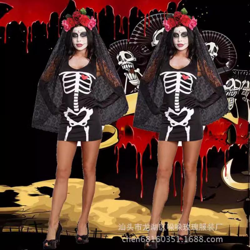 Костюм черепа, костюм зомби с гримасой, костюм для косплея на Хэллоуин невесты-вампира, сексуальная униформа, костюм на Хэллоуин