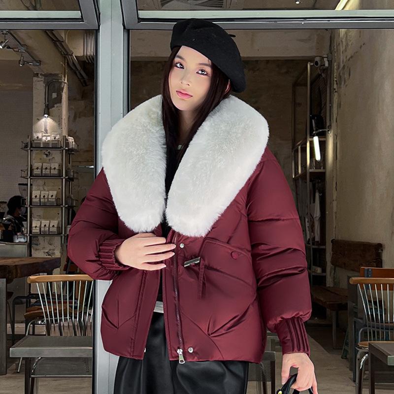New Fashion Cotton Clothes Women's Warm Big Fur Collar Temperament Short Women's Cotton-padded Clothes Jacket