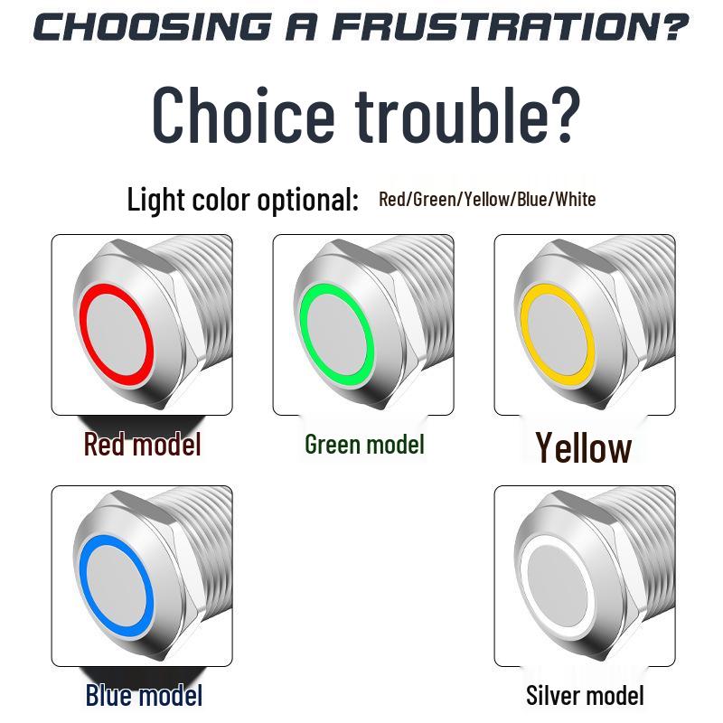 12mm Waterproof Metal Button Switch, 1NO1NC, 5-pin/8-pin, Self-locking, Reset, with Light