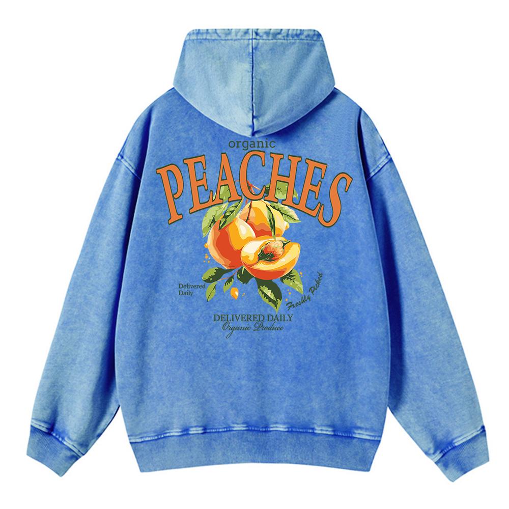 Cotton Woman Washed Hoodies Fresh Peaches Delivered Daily Printed Streetwear Oversize Pocket Warm Pullover Clothes