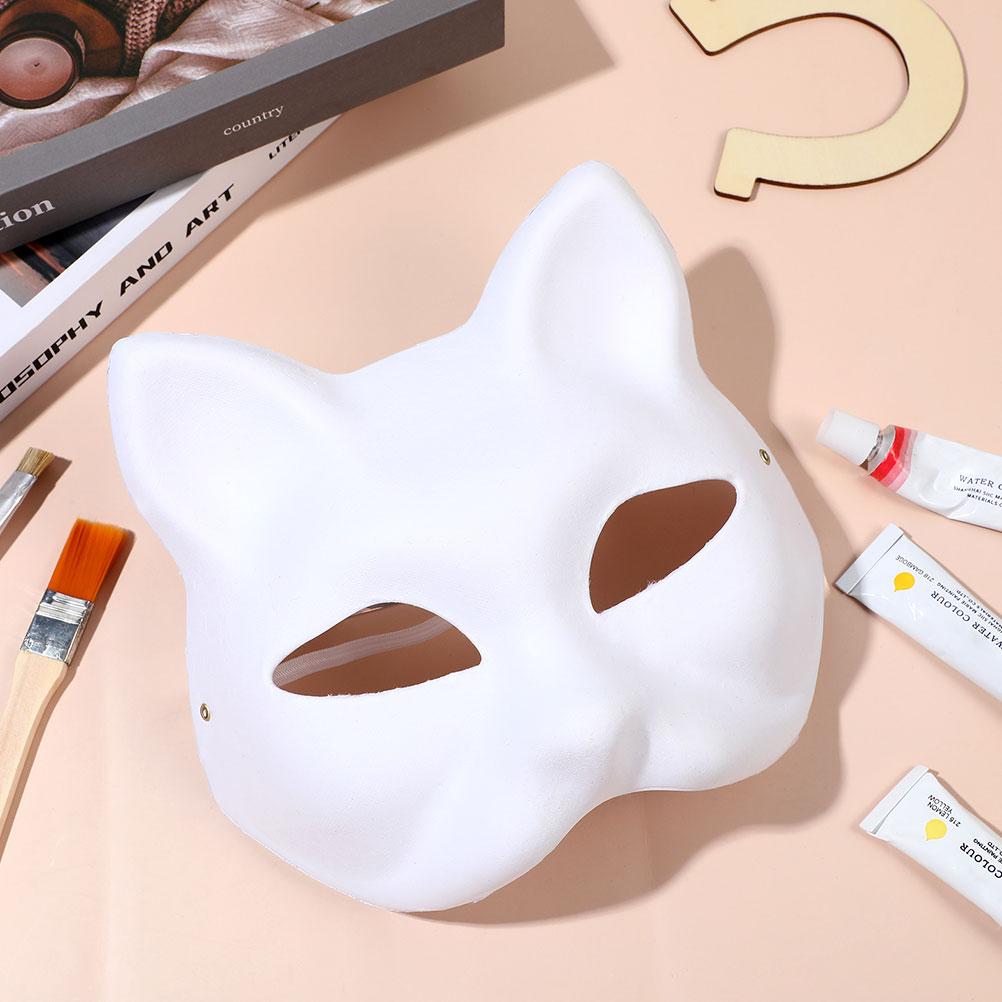6 Pcs Party Mask Halloween Paintable Blank DIY White Masks Makeup Paper Cat Child