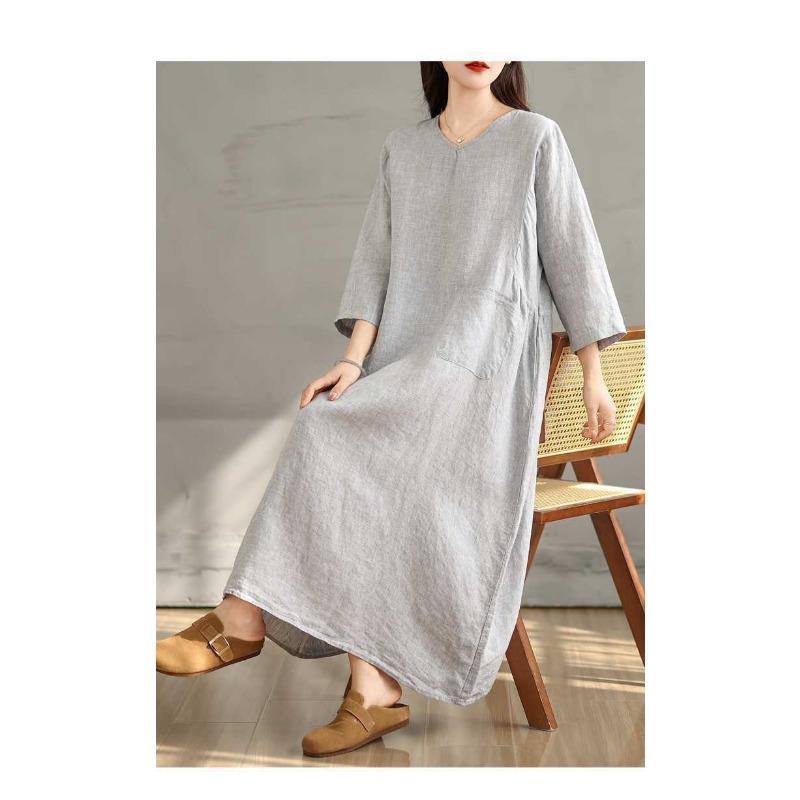 Дышащее мягкое свободное платье из хлопка и льна для поездок на работу, универсальное женское