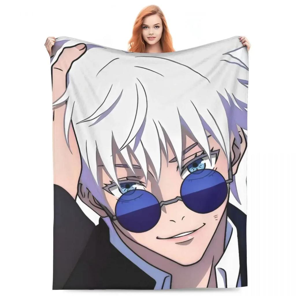 Вязаный плед Годжо Сатору Аниме Магическая битва Фланелевый плед Летний кондиционер Персонализированные Мягкие Теплые Покрывала