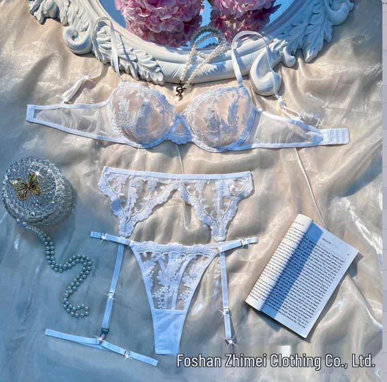 Y Прозрачный сетчатый комплект нижнего белья для трансграничной торговли: Сексуальный женский прозрачный бюстгальтер из трех частей