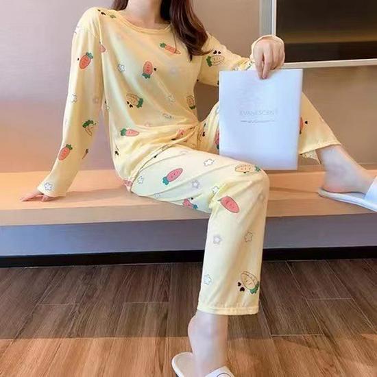 Women's Cute Cartoon Pajama Set - Long-Sleeve Top & Trousers