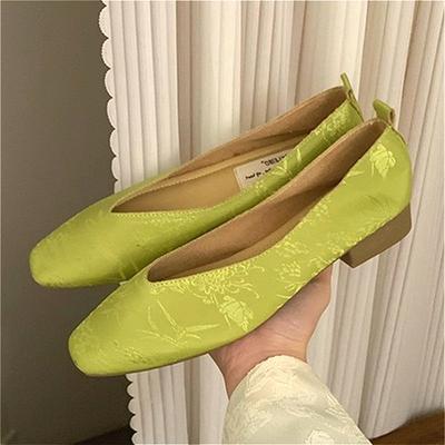 Мода Ретро Принт Этнический Стиль Балетки Женская Мода Квадратный Носок Неглубокие Туфли Мэри Джейн Комфортные Мягкие Подошвы Балетки Сандалии