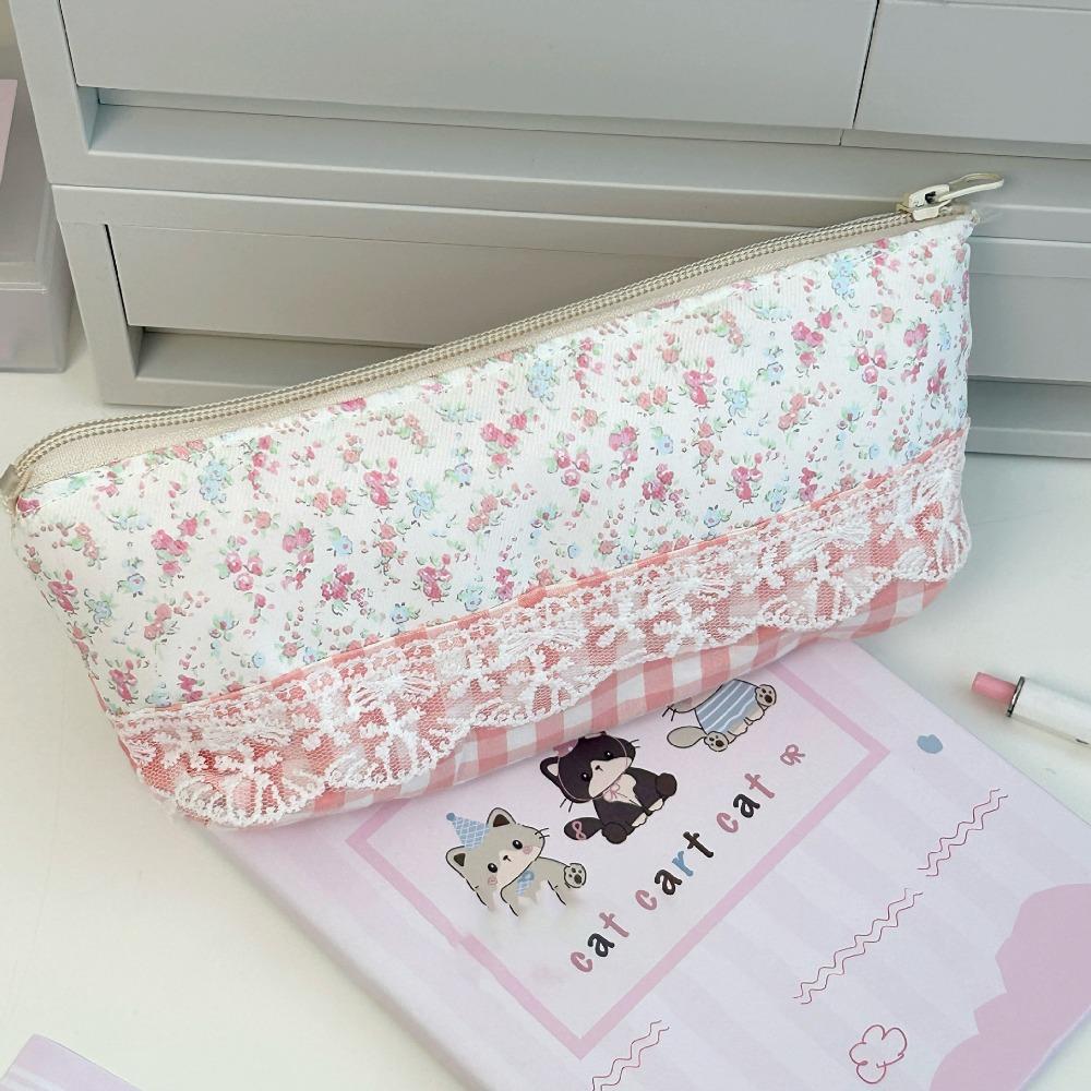 Lace Floral Design Pencil Case Large Capacity Stationery Organizer Fresh Pen Bag Gift