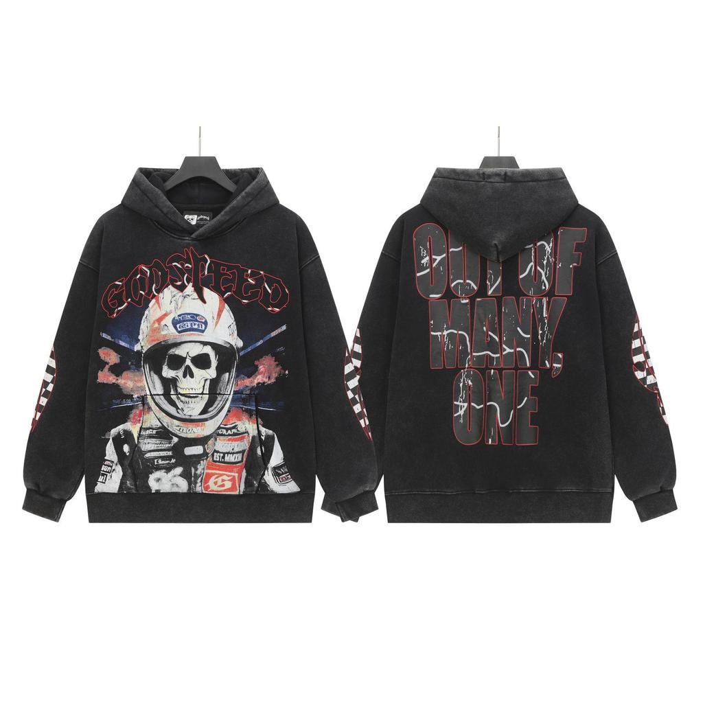 Худи с ретро-принтом 'God Bless America' в стиле рок-стрит, стиранное, повседневное, свободного кроя