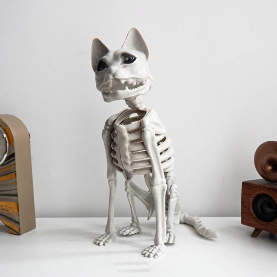 Скелет Кошки Хэллоуин Украшение Жуткая Сидящая Фигурка Скелета Кошки Пластиковые Кости Животного с Подвижными Суставами для Сцены Кладбища Дома с Привидениями