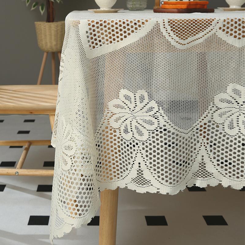 Элегантная кружевная скатерть прямоугольная, полиэстеровая французская романтическая трикотажная ткань, покрытие для стола, машинная ажурная конструкция, украшение для домашнего обеденного стола