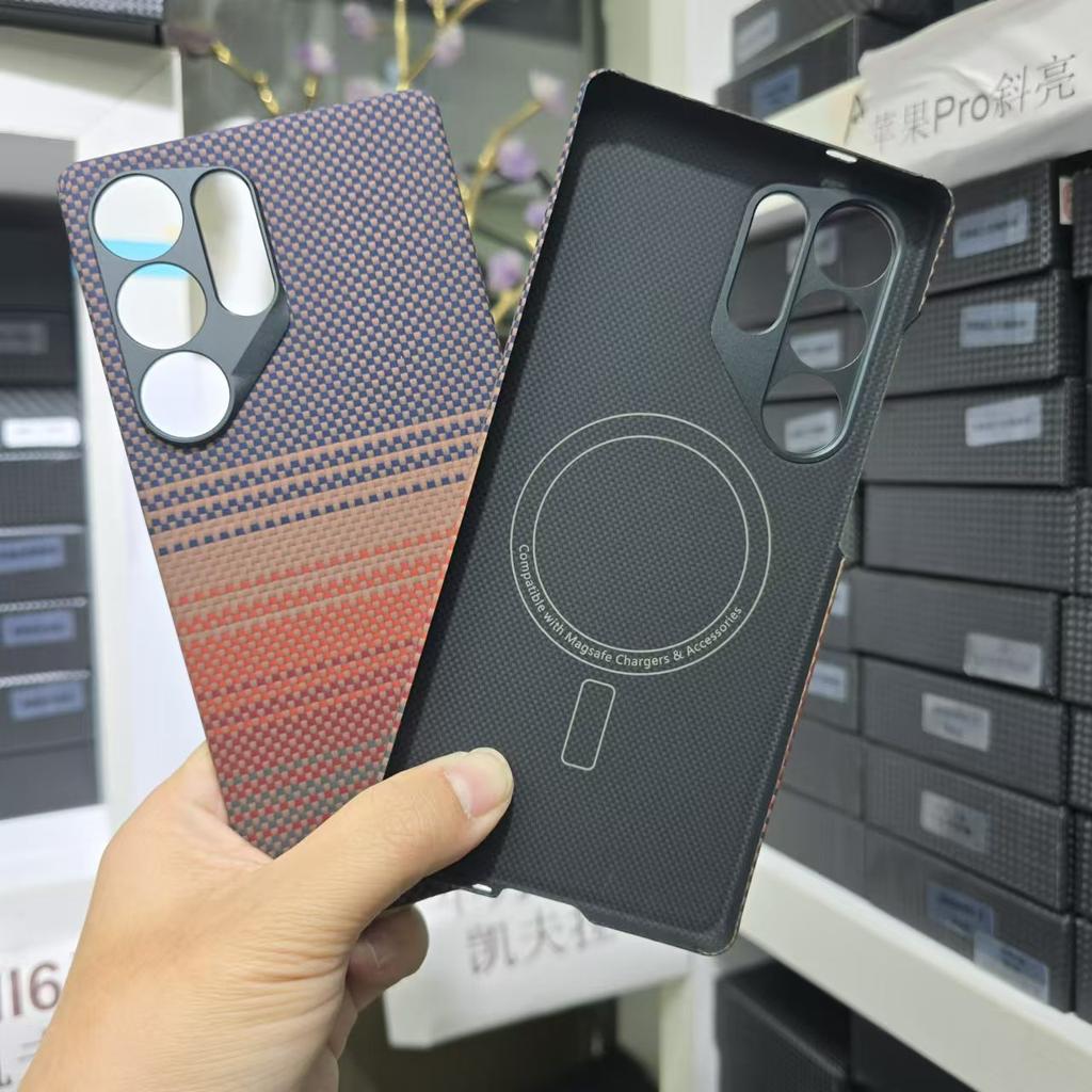 Aramid Kevlar Carbon Fiber Hard Case for Samsung S25 Ultra Magnetic Protective Shell Floating Woven Color Galaxy S24 Ultra Light Shell