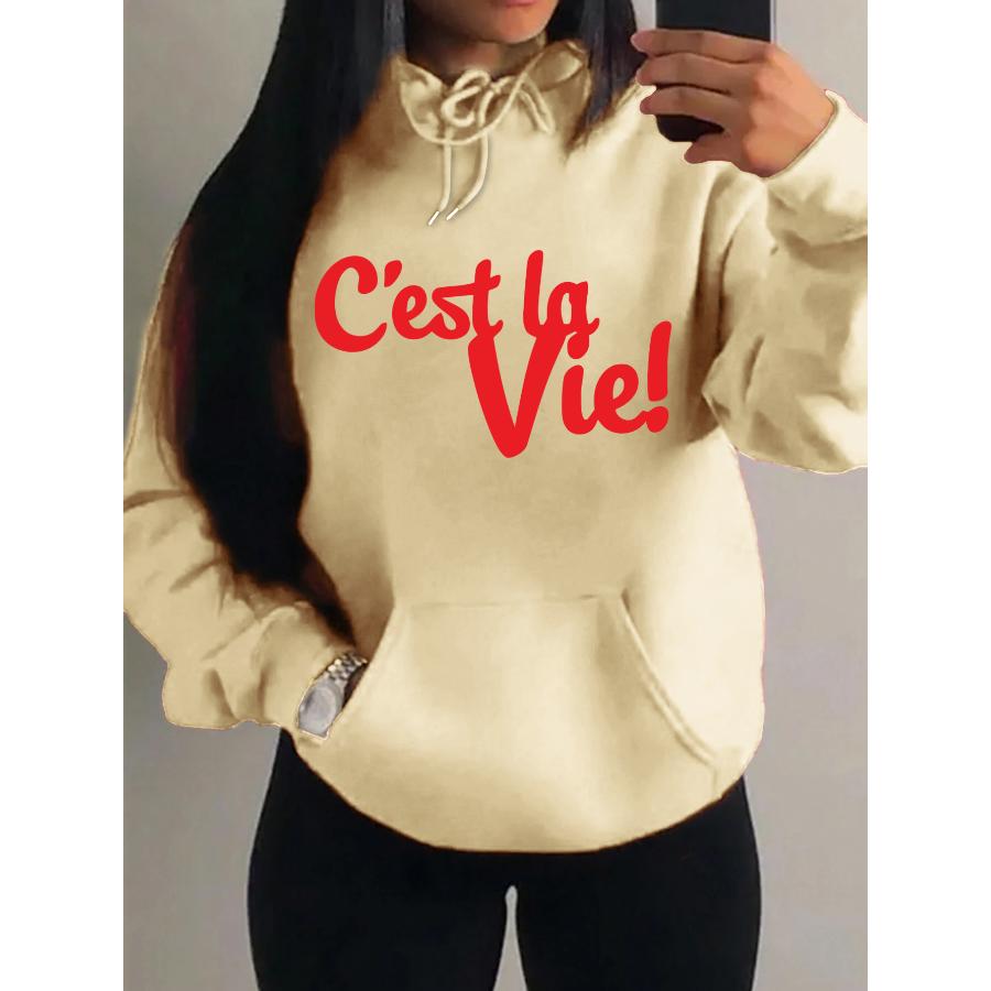 Ретро Текст Cest La Vie Pattern Женский Пуловер Творческий Теплый Толстовка Хип-Хоп Повседневный Свитшот Модный Удобный Женский