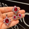 Jewelry Popular Simulation Red Glass Denier Pendant Ring 10 * 12 Stud Earrings 6 * 8 Set