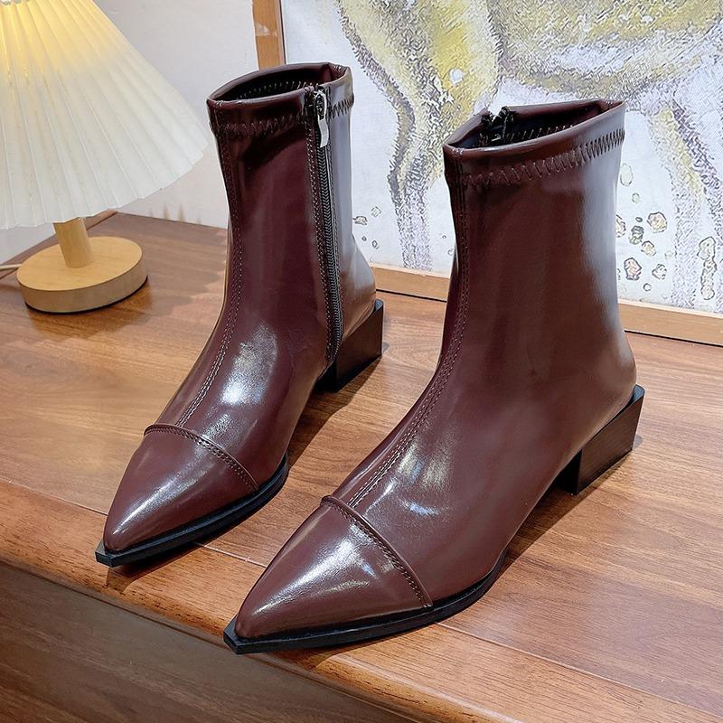 Pointed Toe Ankle Women Snow Boots Mid Heels Plush Warm Cotton Shoes Winter 2024 Trend Party Pumps Shoes Chelsea Botas Mujer