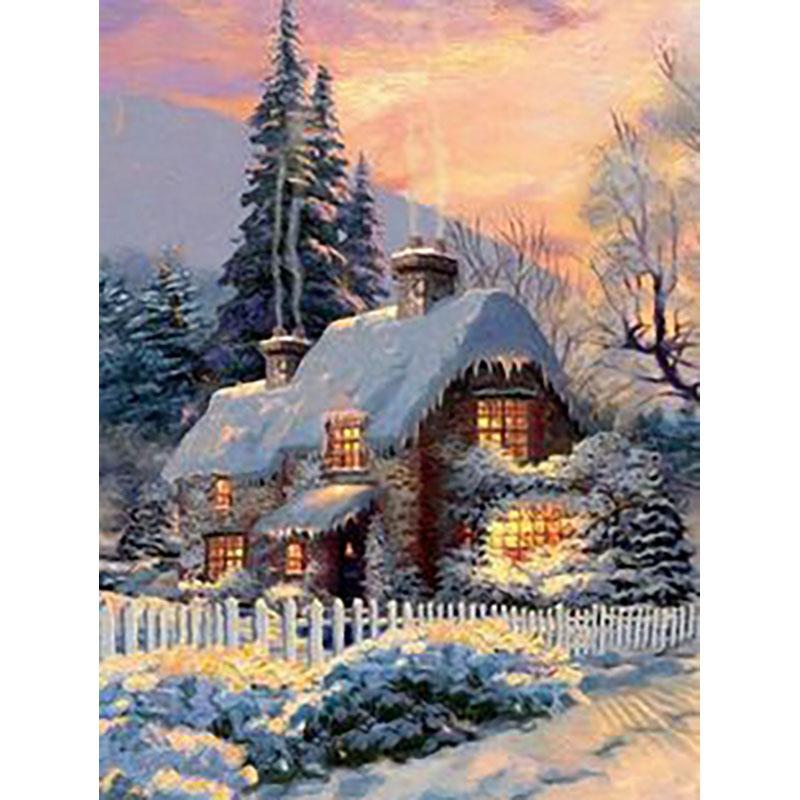 5D DIY Diamond Painting Winter Snow Landscape Full Round Drill Diamond Embroidery Cross Stitch Wall Art Picture of Rhinestone