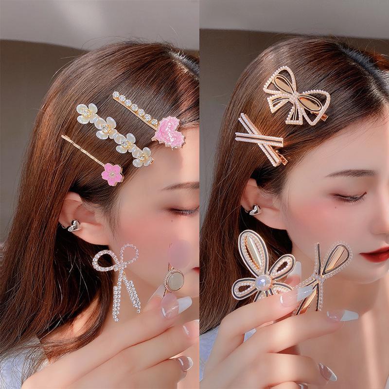 Korean Style Pearl & Rhinestone Hairpins: BB Clip & Duckbill Set for Women